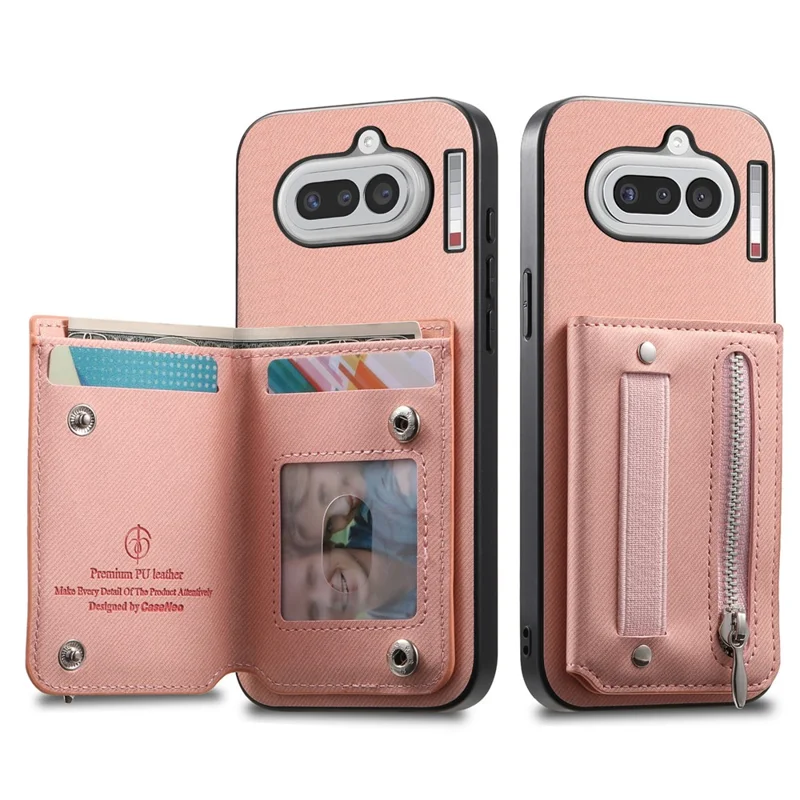 For Nothing Phone (4a) Case RFID Blocking Card Holder Jeans Cloth Texture Leather Back Cover with Elastic Wristband - Pink