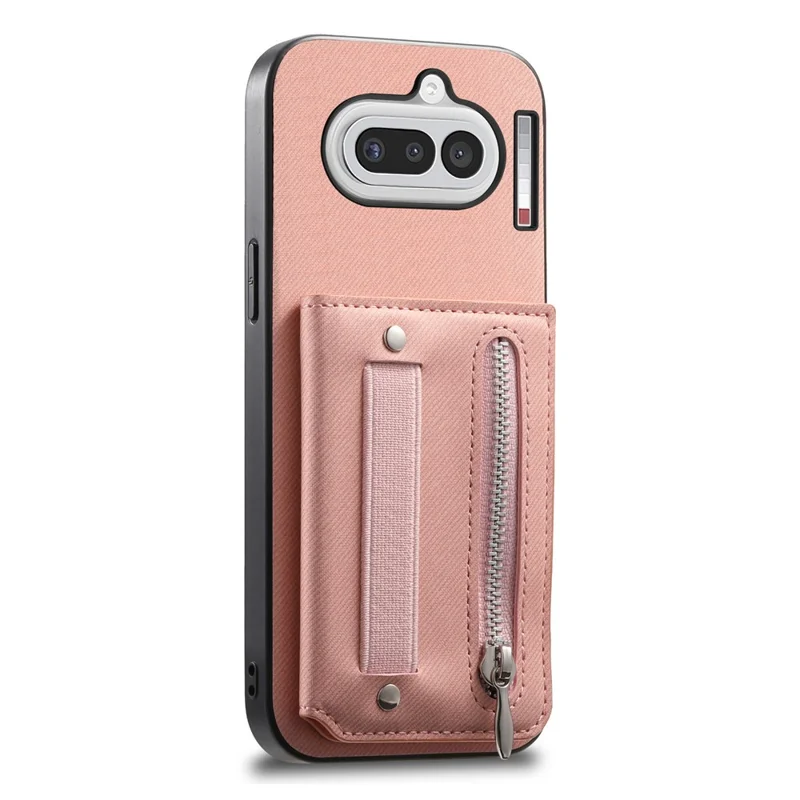 For Nothing Phone (4a) Case RFID Blocking Card Holder Jeans Cloth Texture Leather Back Cover with Elastic Wristband - Pink