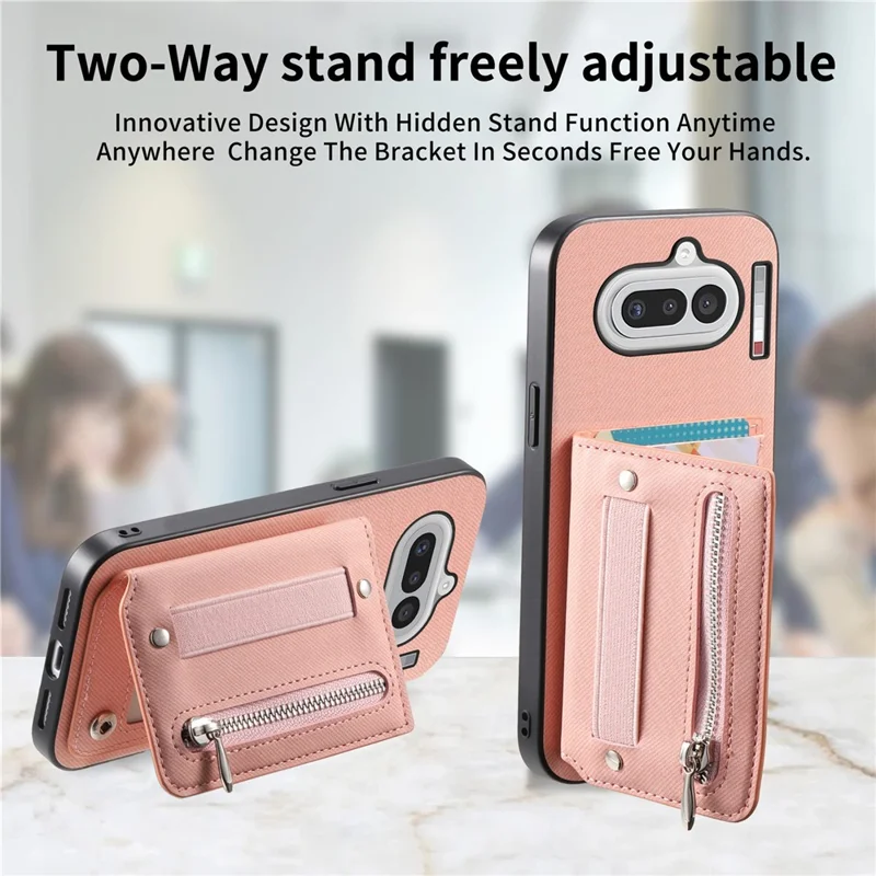 For Nothing Phone (4a) Case RFID Blocking Card Holder Jeans Cloth Texture Leather Back Cover with Elastic Wristband - Pink