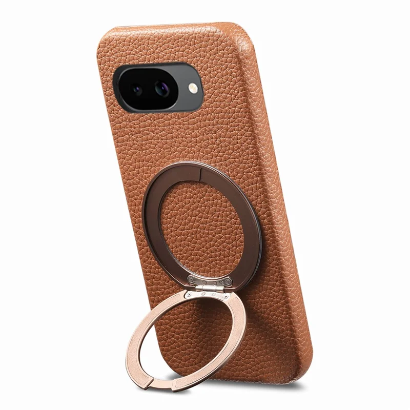 Funda magnética para Google Pixel 10a con soporte de anillo giratorio 360, carcasa de teléfono PC PU - Marrón