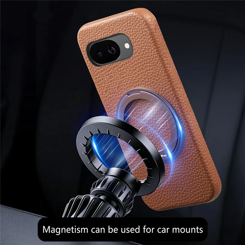 Funda magnética para Google Pixel 10a con soporte de anillo giratorio 360, carcasa de teléfono PC PU - Marrón