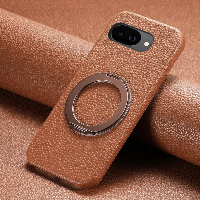 Funda magnética para Google Pixel 10a con soporte de anillo giratorio 360, carcasa de teléfono PC PU - Marrón