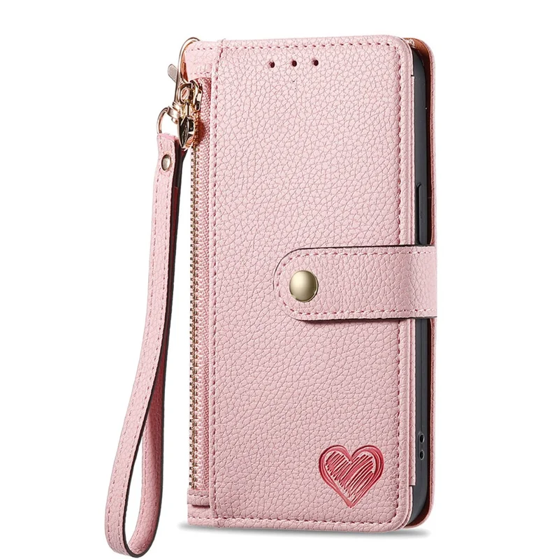 Funda de Cuero con Monedero con Cremallera y Correa, con Bloqueo RFID para Xiaomi Redmi 15a 5G - Rosa