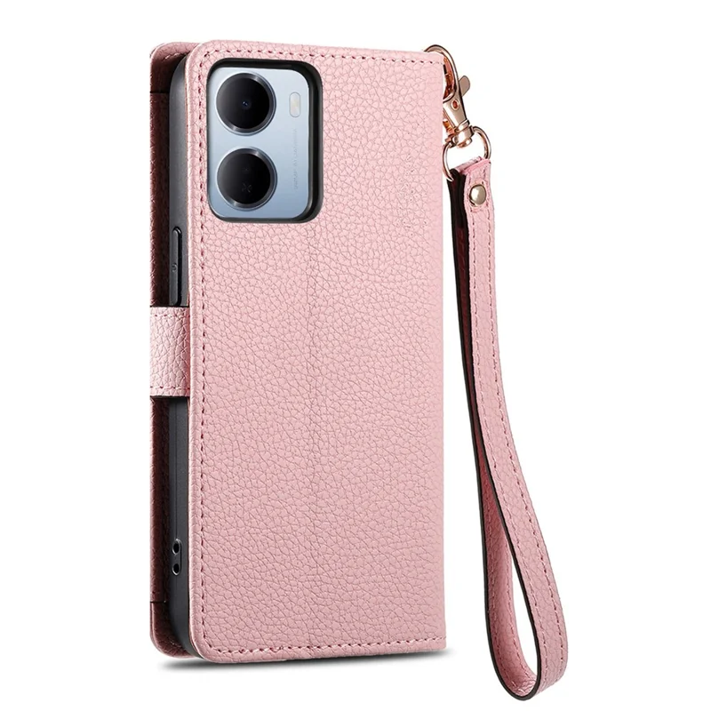 Funda de Cuero con Monedero con Cremallera y Correa, con Bloqueo RFID para Xiaomi Redmi 15a 5G - Rosa