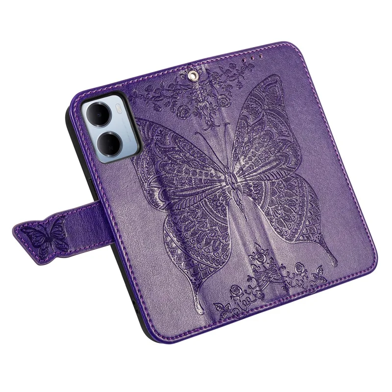 For Xiaomi Redmi 15a 5G Case with Strap Butterfly Pattern PU Leather Wallet Phone Cover - Dark Purple
