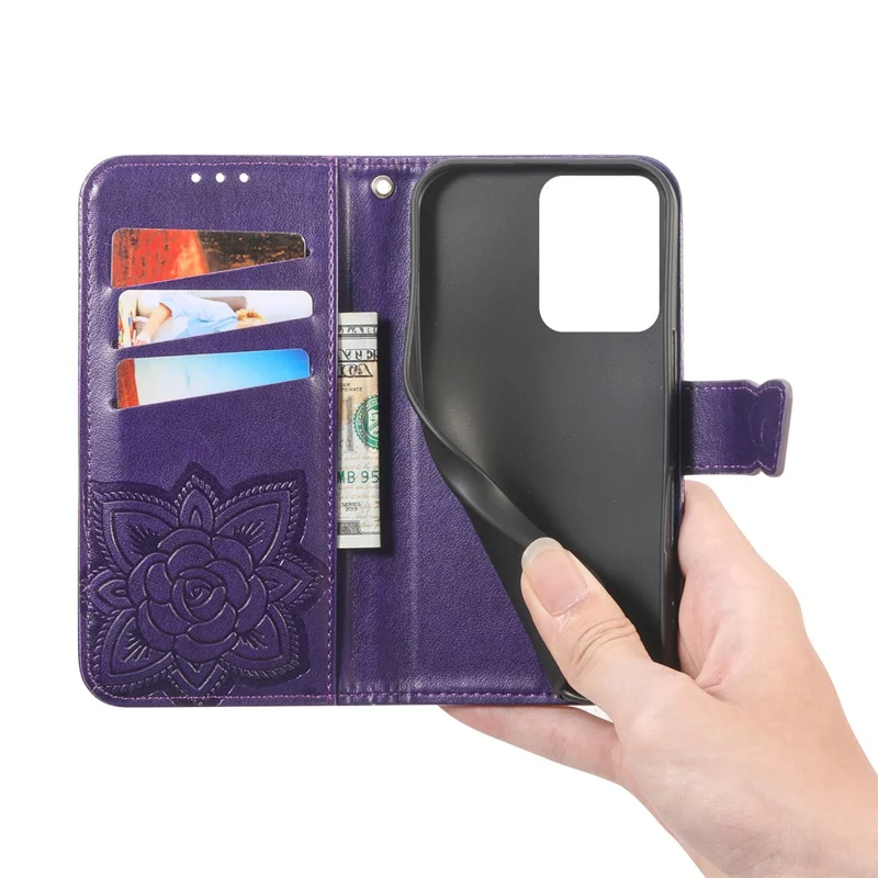 For Xiaomi Redmi 15a 5G Case with Strap Butterfly Pattern PU Leather Wallet Phone Cover - Dark Purple