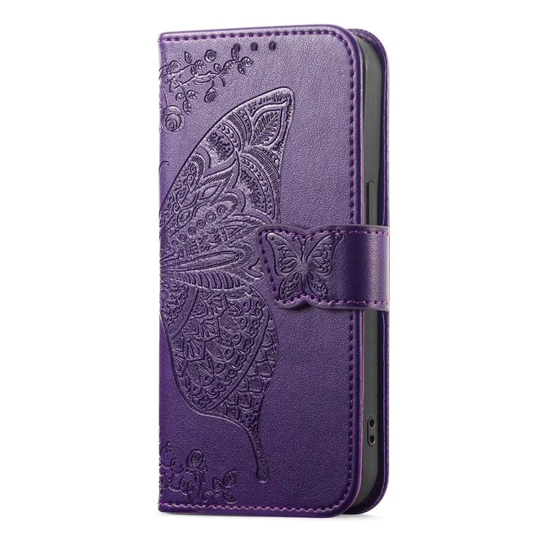 For Xiaomi Redmi 15a 5G Case with Strap Butterfly Pattern PU Leather Wallet Phone Cover - Dark Purple