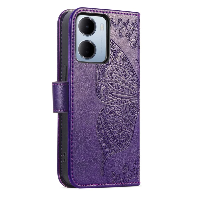 For Xiaomi Redmi 15a 5G Case with Strap Butterfly Pattern PU Leather Wallet Phone Cover - Dark Purple