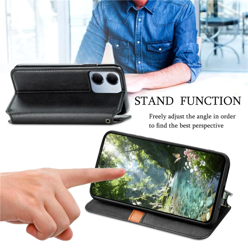 Cover per Xiaomi Redmi 15a 5G con Stampa Rombo, Custodia Portafoglio in PU Leather - Nero