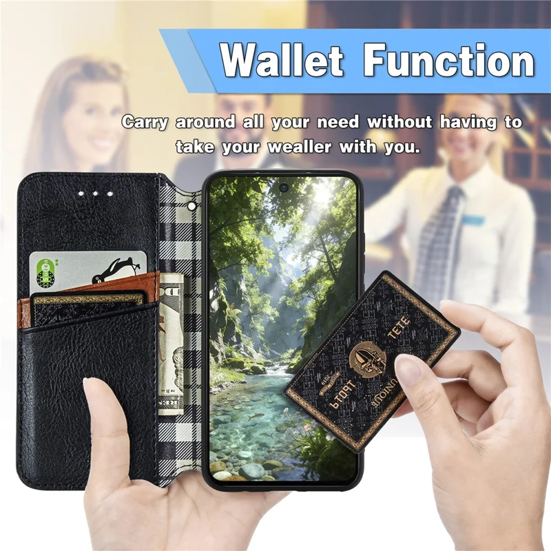 Cover per Xiaomi Redmi 15a 5G con Stampa Rombo, Custodia Portafoglio in PU Leather - Nero