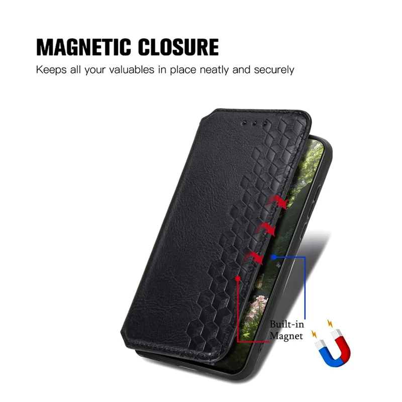Cover per Xiaomi Redmi 15a 5G con Stampa Rombo, Custodia Portafoglio in PU Leather - Nero