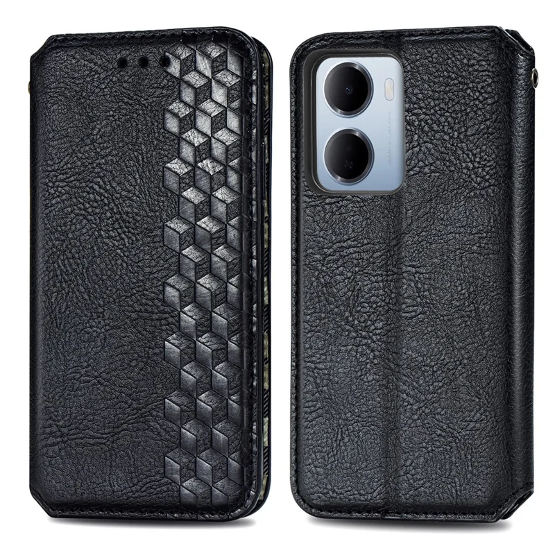 Cover per Xiaomi Redmi 15a 5G con Stampa Rombo, Custodia Portafoglio in PU Leather - Nero