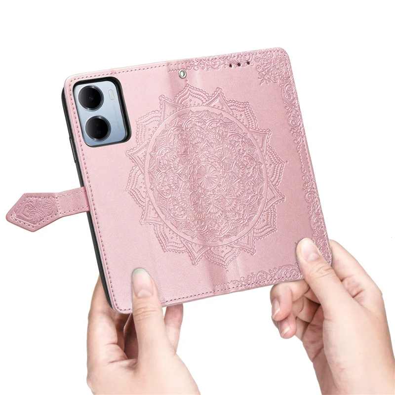 For Xiaomi Redmi 15a 5G Wallet Case Mandala Flower Leather Phone Cover Stand - Rose Gold