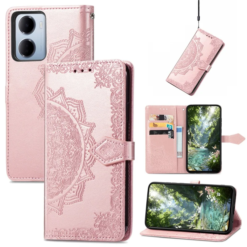 For Xiaomi Redmi 15a 5G Wallet Case Mandala Flower Leather Phone Cover Stand - Rose Gold