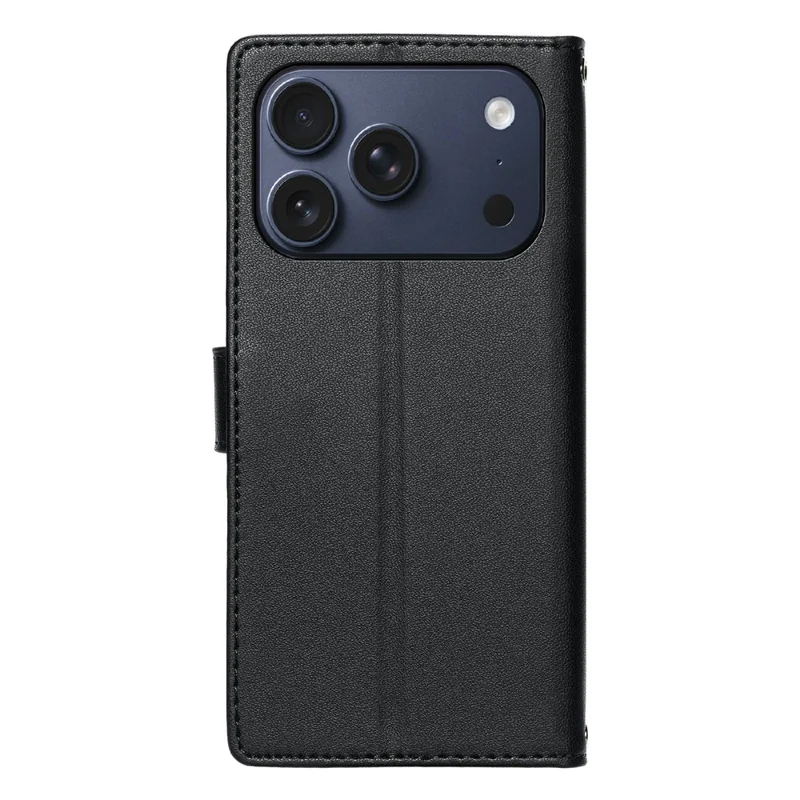 For iPhone 17 Pro Case Embossed Totem Leather Flip Wallet Phone Cover with Wrist Strap - Black