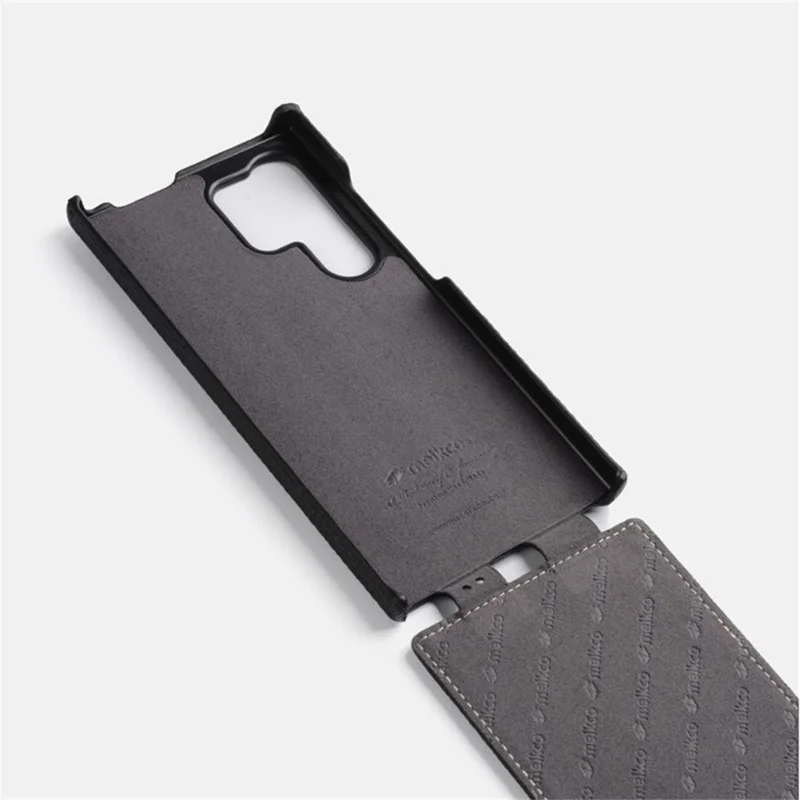 MELKCO pour Samsung Galaxy S26 Ultra étui magnétique à rabat vertical en véritable cuir de vache + coque en PC - Noir