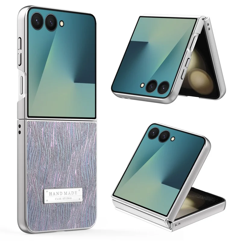For Samsung Galaxy Z Flip7 5G Case Electroplating Wave Texture Leather + PC Folding Phone Cover - Purple  /  Blue
