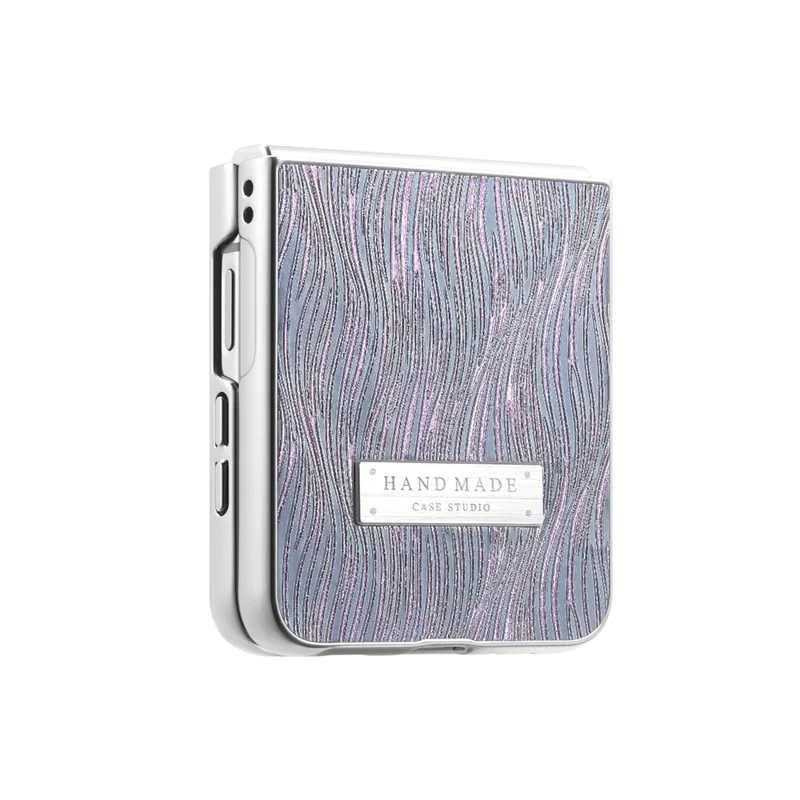 For Samsung Galaxy Z Flip7 5G Case Electroplating Wave Texture Leather + PC Folding Phone Cover - Purple  /  Blue