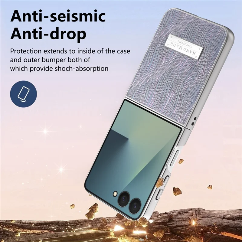 For Samsung Galaxy Z Flip7 5G Case Electroplating Wave Texture Leather + PC Folding Phone Cover - Purple  /  Blue