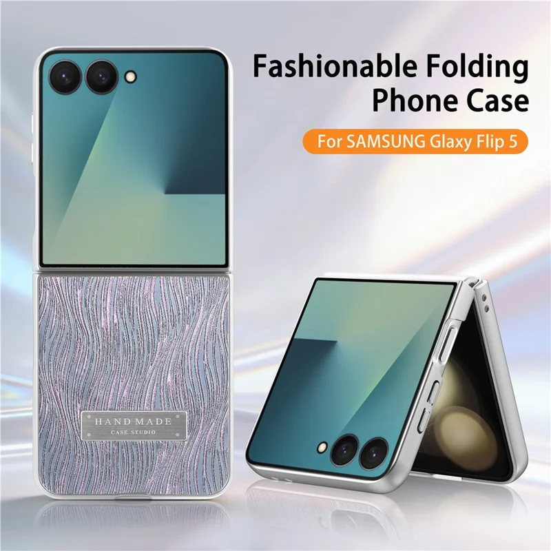 For Samsung Galaxy Z Flip7 5G Case Electroplating Wave Texture Leather + PC Folding Phone Cover - Purple  /  Blue