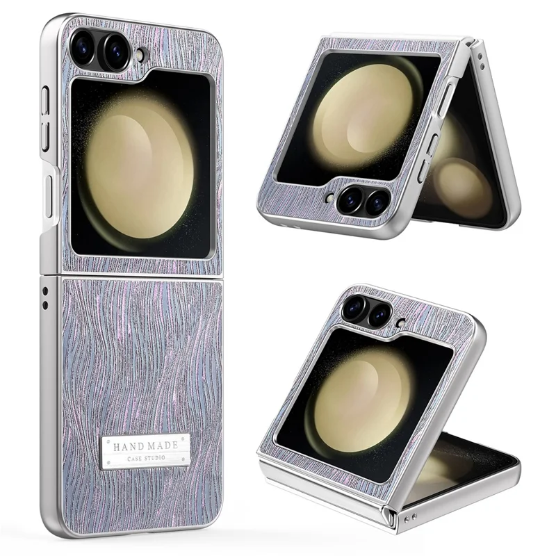 For Samsung Galaxy Z Flip5 5G Case Electroplating Wave Texture Leather + PC Folding Phone Cover - Purple  /  Blue