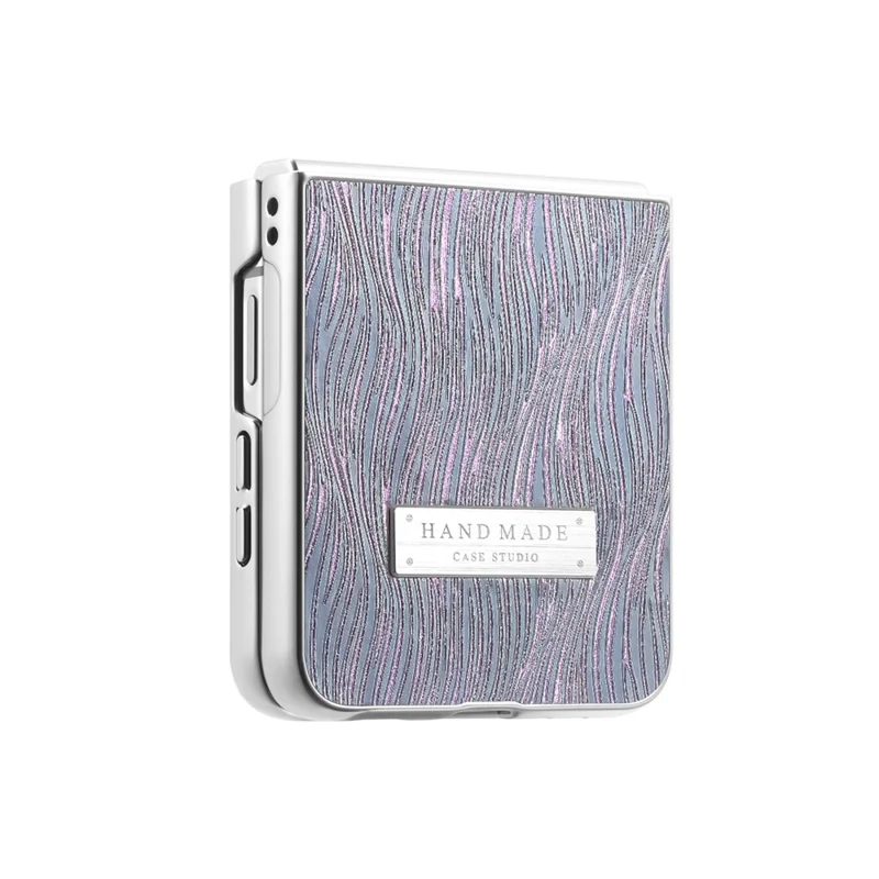 For Samsung Galaxy Z Flip5 5G Case Electroplating Wave Texture Leather + PC Folding Phone Cover - Purple  /  Blue