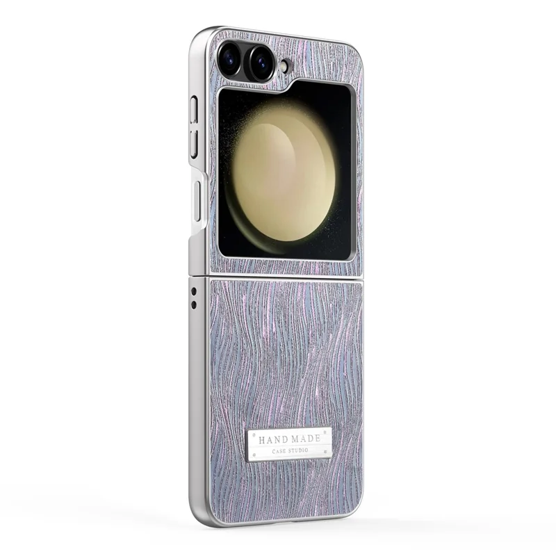 For Samsung Galaxy Z Flip5 5G Case Electroplating Wave Texture Leather + PC Folding Phone Cover - Purple  /  Blue