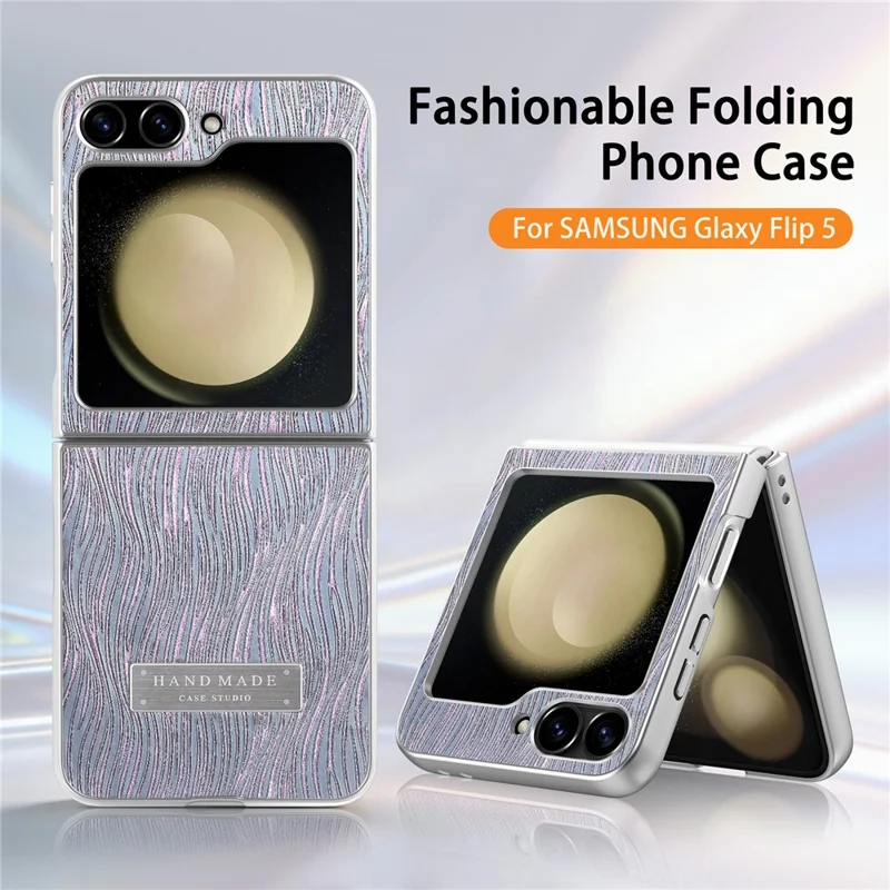 For Samsung Galaxy Z Flip5 5G Case Electroplating Wave Texture Leather + PC Folding Phone Cover - Purple  /  Blue