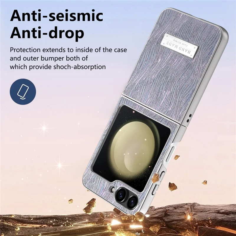 For Samsung Galaxy Z Flip7 FE 5G / Z Flip6 5G Case Electroplating Wave Texture Leather + PC Folding Phone Cover - Purple  /  Blue
