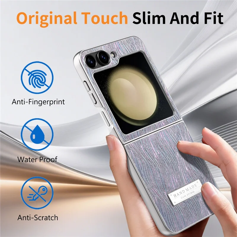 For Samsung Galaxy Z Flip7 FE 5G / Z Flip6 5G Case Electroplating Wave Texture Leather + PC Folding Phone Cover - Purple  /  Blue