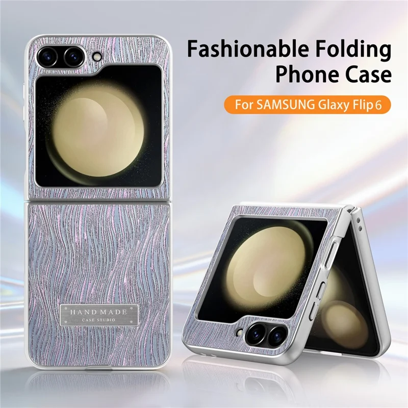 For Samsung Galaxy Z Flip7 FE 5G / Z Flip6 5G Case Electroplating Wave Texture Leather + PC Folding Phone Cover - Purple  /  Blue