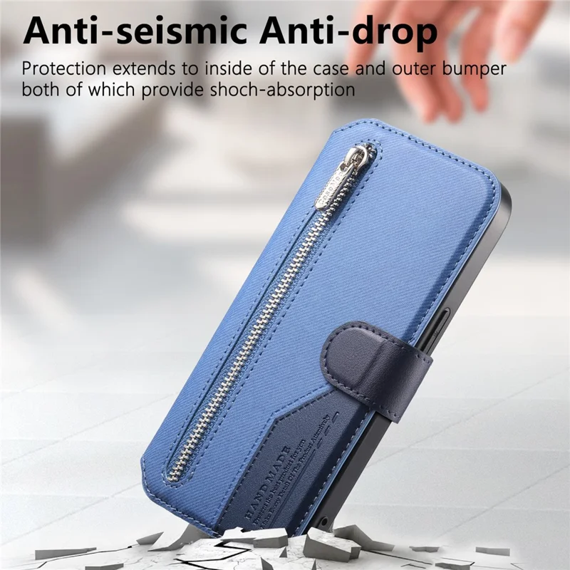 For Honor 500 5G Magnetic Case RFID Blocking Detachable Wallet Stand Cloth Texture Leather Phone Cover - Blue