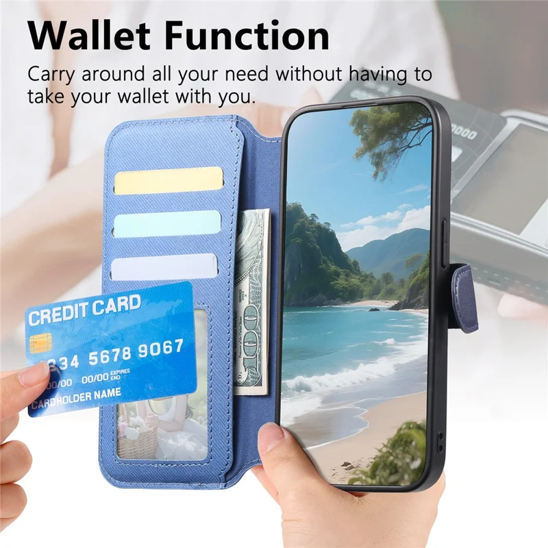 For Honor 500 5G Magnetic Case RFID Blocking Detachable Wallet Stand Cloth Texture Leather Phone Cover - Blue
