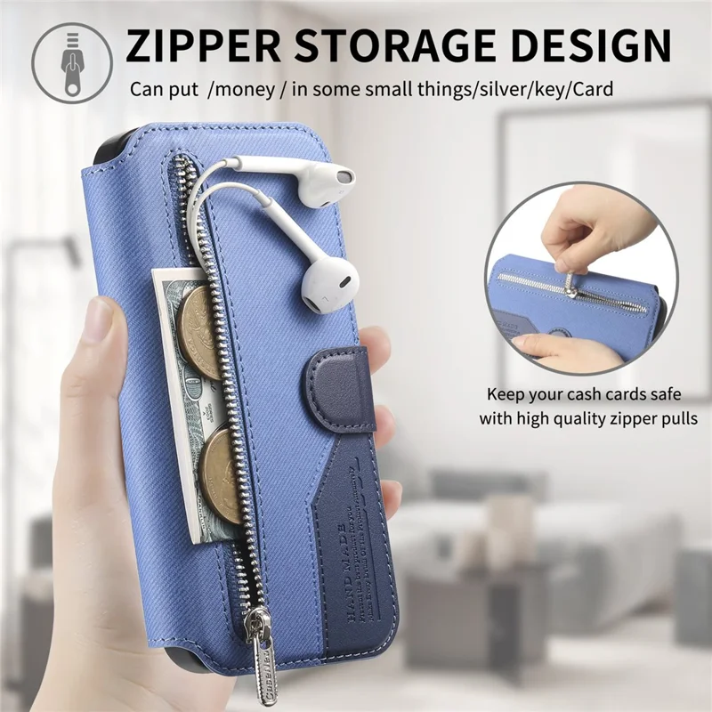 For Honor 500 5G Magnetic Case RFID Blocking Detachable Wallet Stand Cloth Texture Leather Phone Cover - Blue