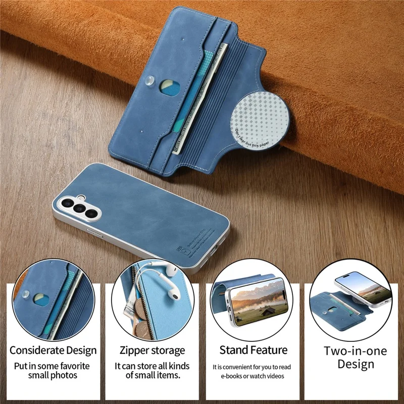 For Samsung Galaxy A37 5G Leather Case Cross Texture Detachable Magnetic Phone Cover Wallet Stand - Blue