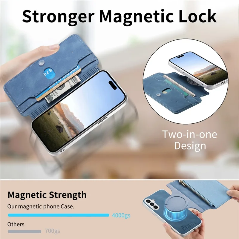 For Samsung Galaxy A37 5G Leather Case Cross Texture Detachable Magnetic Phone Cover Wallet Stand - Blue
