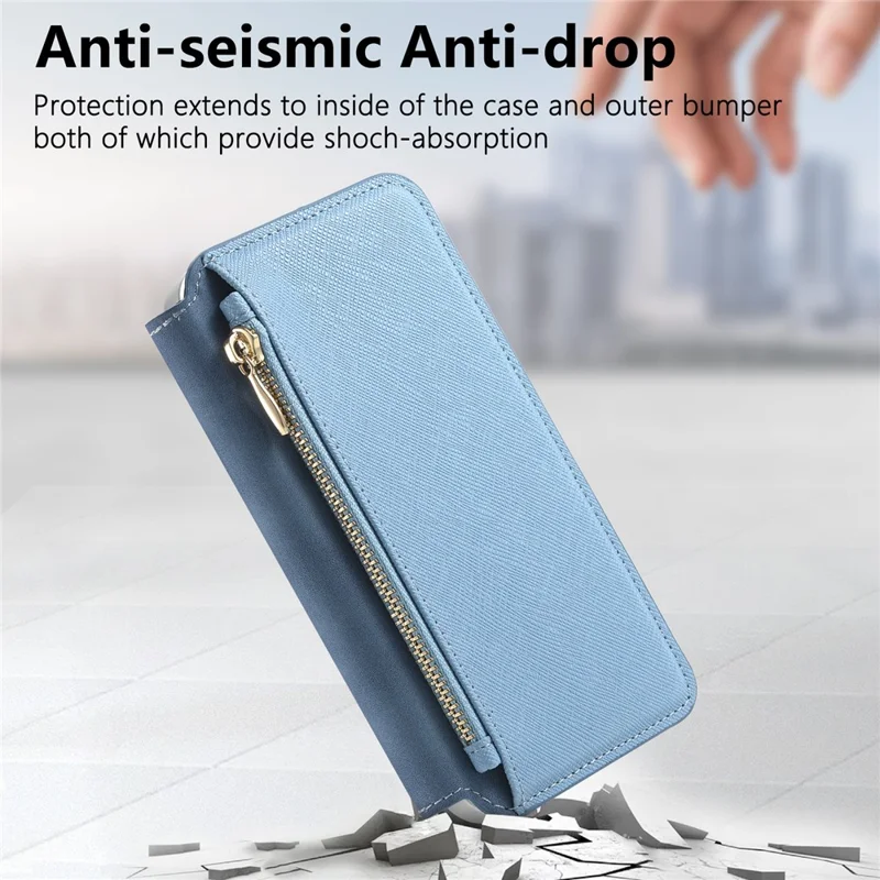 For Samsung Galaxy A37 5G Leather Case Cross Texture Detachable Magnetic Phone Cover Wallet Stand - Blue