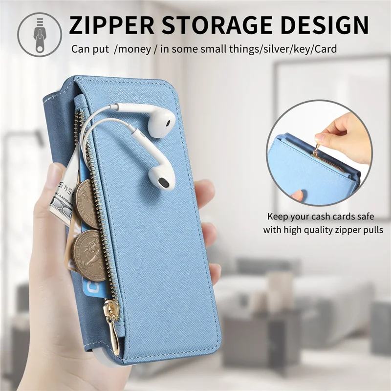 For Samsung Galaxy A37 5G Leather Case Cross Texture Detachable Magnetic Phone Cover Wallet Stand - Blue