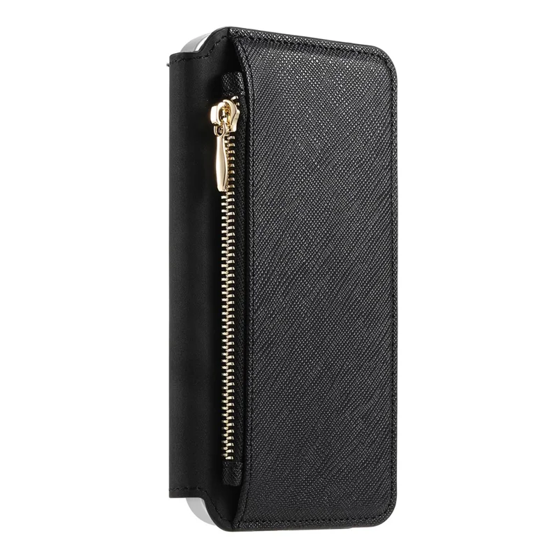For Samsung Galaxy A27 Leather Case Cross Texture Detachable Magnetic Phone Cover Wallet Stand - Black