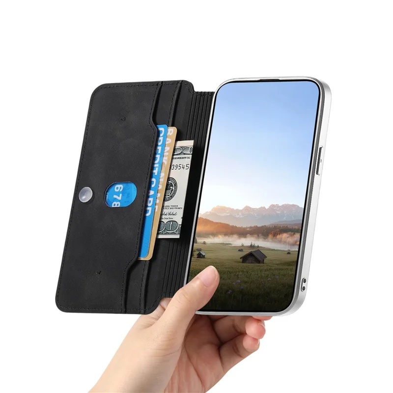 For Samsung Galaxy A27 Leather Case Cross Texture Detachable Magnetic Phone Cover Wallet Stand - Black