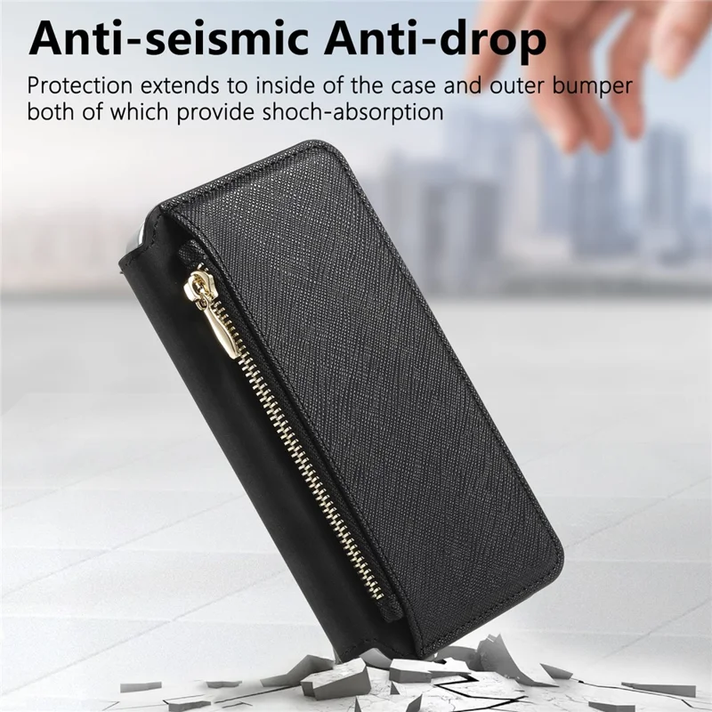 For Samsung Galaxy A27 Leather Case Cross Texture Detachable Magnetic Phone Cover Wallet Stand - Black