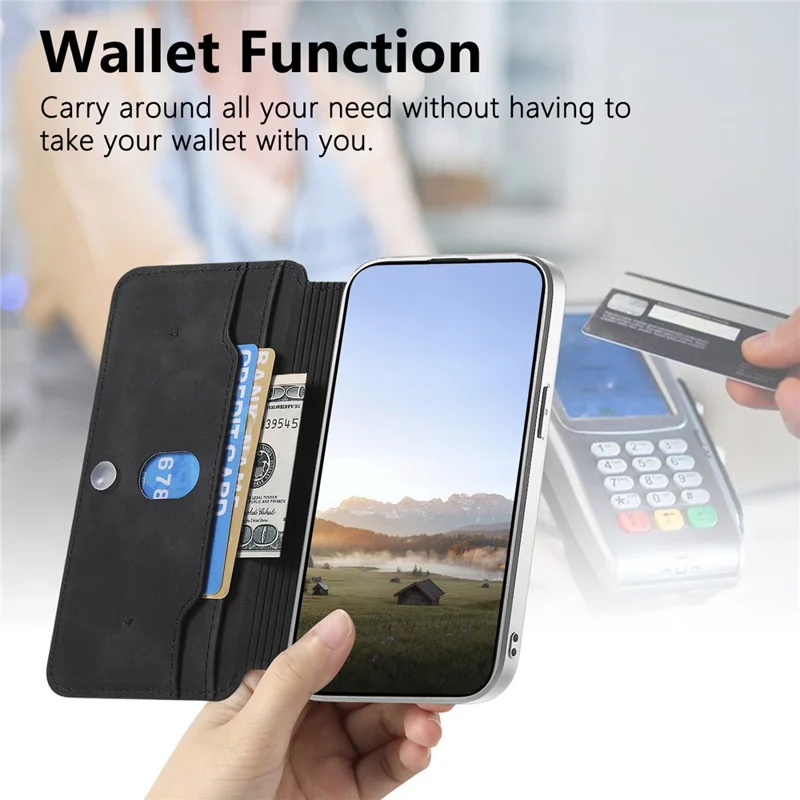 For Samsung Galaxy A27 Leather Case Cross Texture Detachable Magnetic Phone Cover Wallet Stand - Black