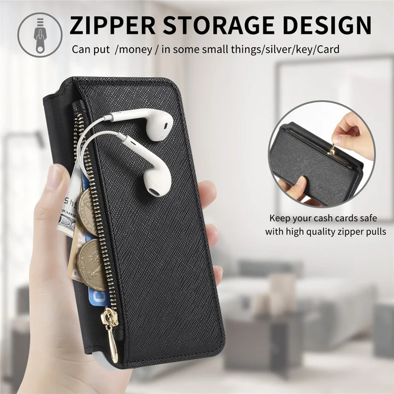 For Samsung Galaxy A27 Leather Case Cross Texture Detachable Magnetic Phone Cover Wallet Stand - Black