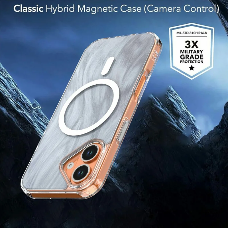 För iPhone 17 Magnetisk Hörselapparat Fjällrävsvansmönster TPU + Akryl Chockbeständig Telefonhölje - Vit