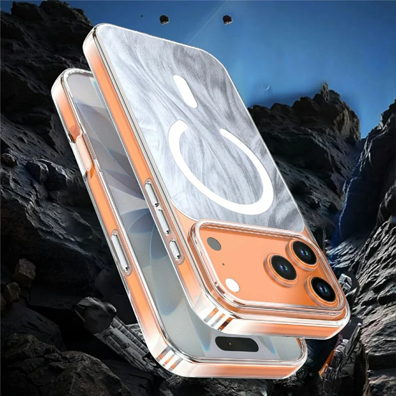För iPhone 17 Pro Max Magnetisk Skärm Färgspelat mönster TPU + Akryl Chockabsorberande Skal - Vit