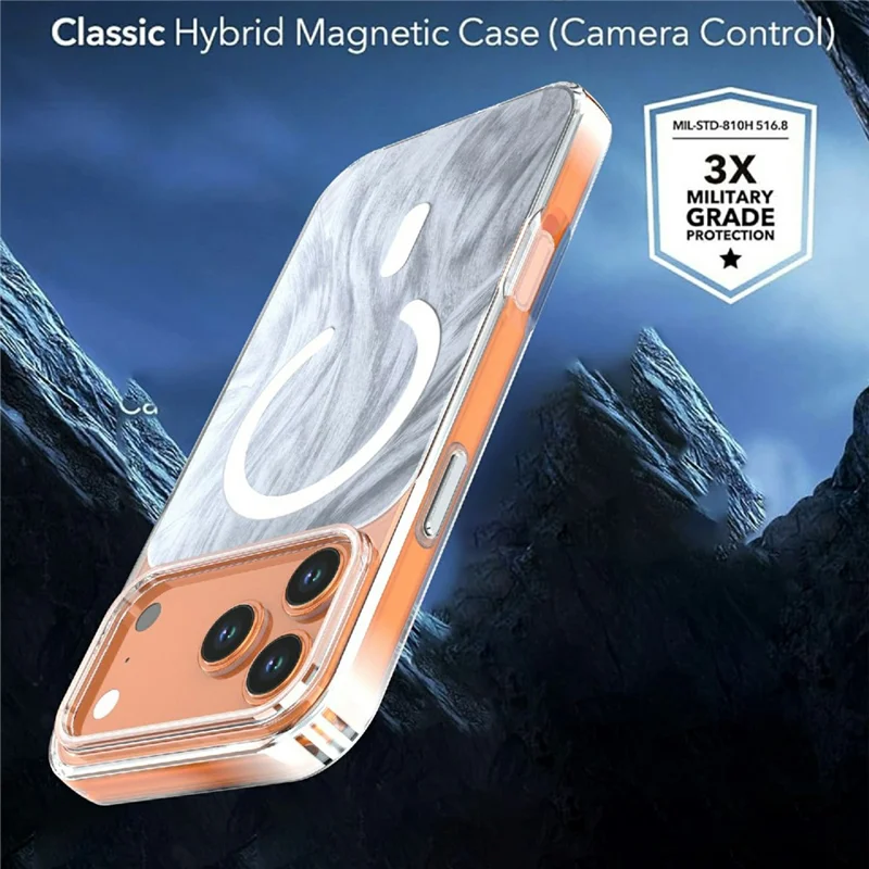 För iPhone 17 Pro Max Magnetisk Skärm Färgspelat mönster TPU + Akryl Chockabsorberande Skal - Vit