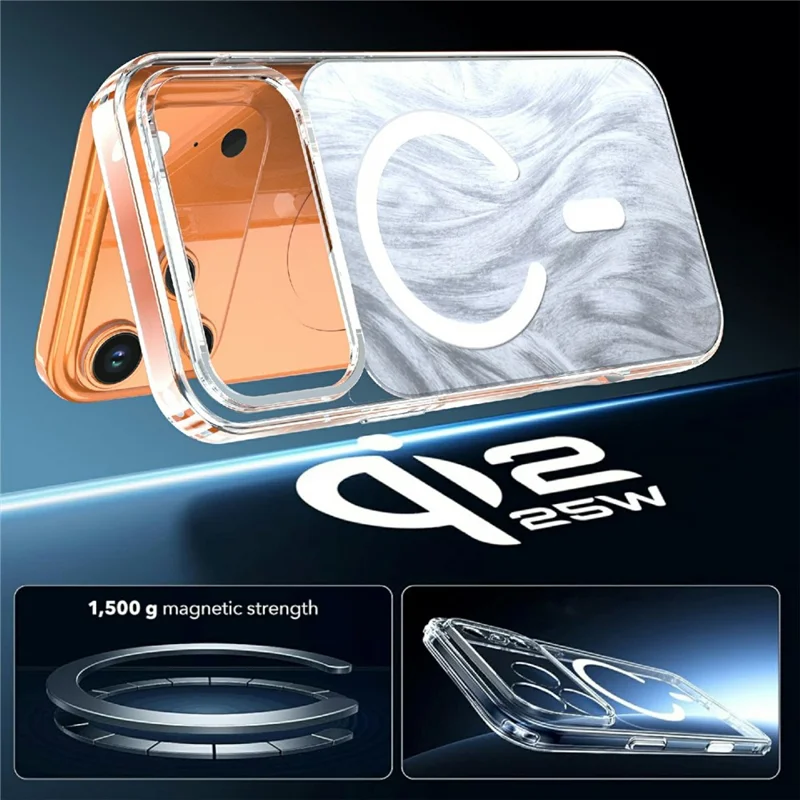För iPhone 17 Pro Max Magnetisk Skärm Färgspelat mönster TPU + Akryl Chockabsorberande Skal - Vit