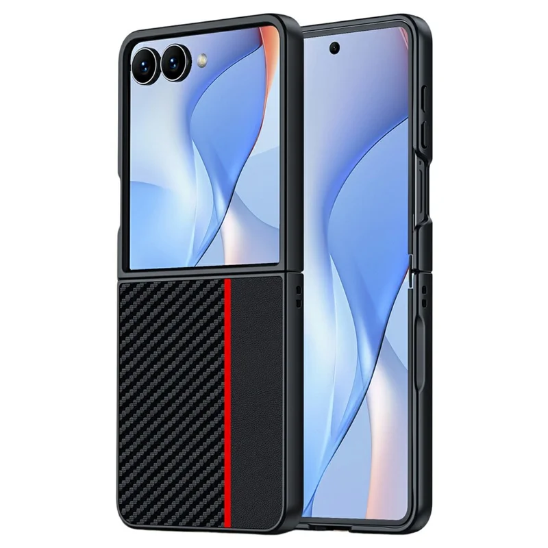 Capa para Samsung Galaxy Z Flip8 em Pele PU + PC com Textura de Fibra de Carbono - Preto / Vermelho