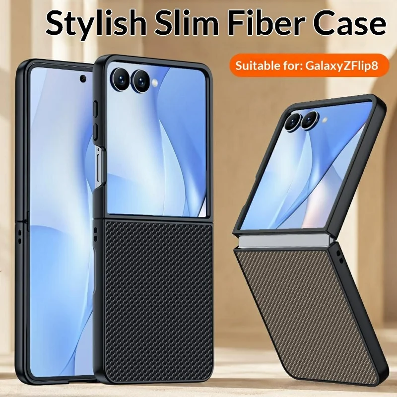 Capa para Samsung Galaxy Z Flip8 em Pele PU + PC com Textura de Fibra de Carbono - Preto / Vermelho
