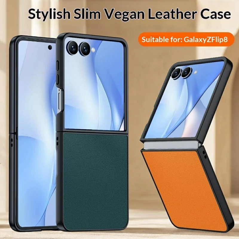 Capa para Samsung Galaxy Z Flip8 em PU Pele Revestida PC Anti-Queda para Telemóvel Dobrável - Laranja
